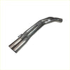 Backside view of shiny metallic redback dual 3 inch catback exhaust with sleek curved dual exhaust pipes for holden