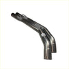 Back view of redback dual 3 inch catback exhaust with shiny metallic polished dual curved pipes for Holden