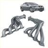 Gray metallic performance exhaust manifolds shown from the back for holden commodore redback dual 3 inch muffler delete