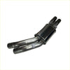 Back view of redback dual 3 inch rear muffler with black and silver polished exhaust manifold for holden commodore ute