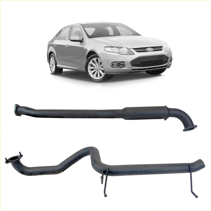 Black redback exhaust 2.5 inch system with hotdog centre and rear muffler for ford sedan backside view