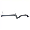 Black metal exhaust pipe with curved design and mounting hooks from redback exhaust 2.5 inch system back view