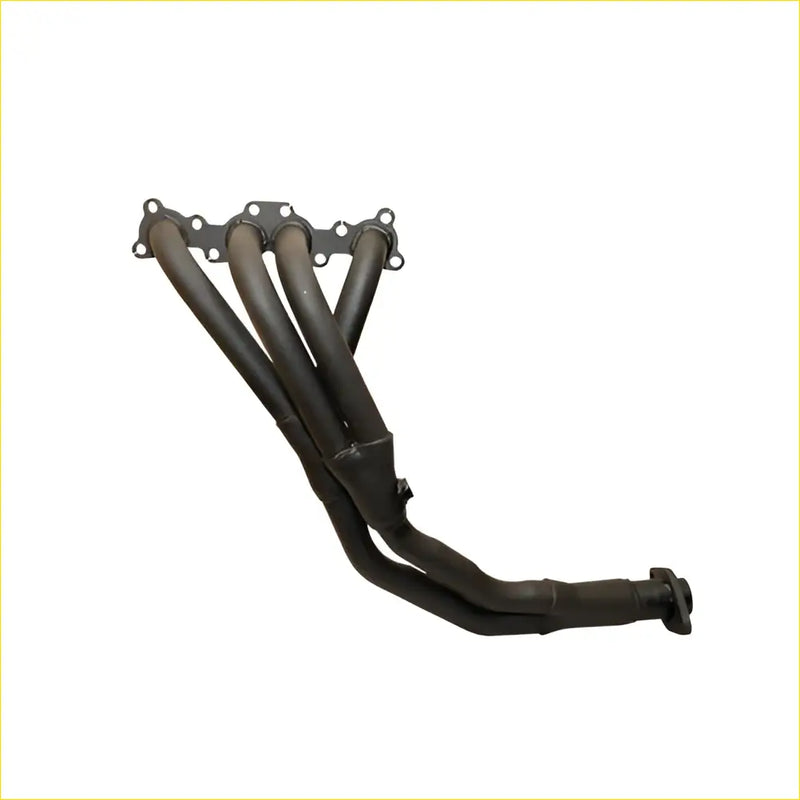 Black metal exhaust manifold with four tubes and flanged mounts for redback extractors ford courier mazda b2600