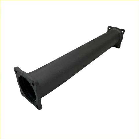 Black cylindrical pipe with flanged ends and matte finish from the redback extreme duty 3.5 inch muffler delete product