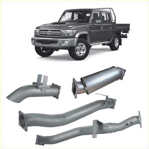 Gray metallic redback extreme duty 4 inch dpf back exhaust components for toyota landcruiser 79 backside view