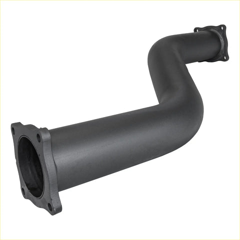 Black metal exhaust manifold with flanged ends and curved angular design for redback extreme duty toyota fuel adaptor