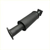 Black cylindrical automotive catalytic converter with flanged ends for mounting in redback extreme duty resonator muffler