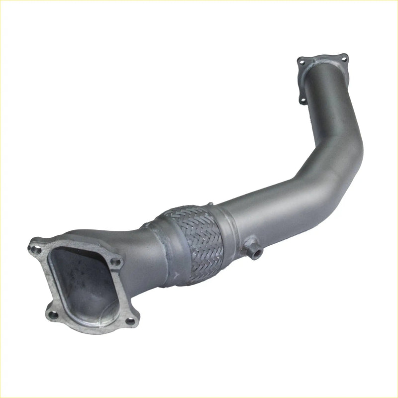 Gray metallic redback extreme duty dump pipe with braided metal section and flanged ends for Toyota Landcruiser 105 series
