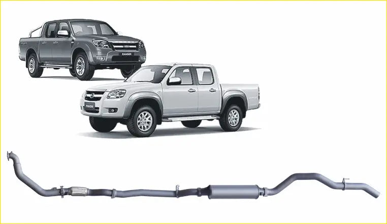 Silver metallic redback extreme duty exhaust system for ford ranger 2006-2011 shown from back side