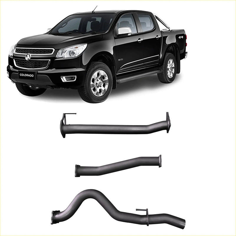 Black metallic redback extreme duty exhaust manifold system for holden colorado rg 2.8l shown from back side