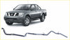 Gray metallic redback extreme duty exhaust system for nissan navara d40 pickup truck shown from the back side