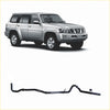 Silver nissan patrol suv showing the back side with a black redback extreme duty exhaust system installed