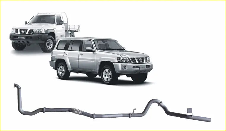 Silver metallic redback extreme duty exhaust pipe for nissan patrol gu 3.0l showing back side detail