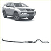 Silver toyota fortuner suv shown from the back with a black redback extreme duty exhaust installed underneath