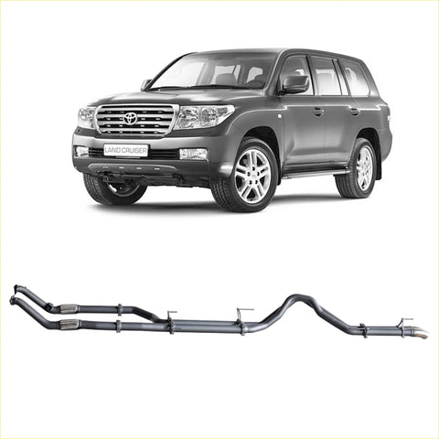 Black metallic redback extreme duty exhaust system for toyota landcruiser 200 series 4.5l showing back side