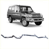 Gray metallic redback extreme duty exhaust system for toyota landcruiser 78 series visible from the back side