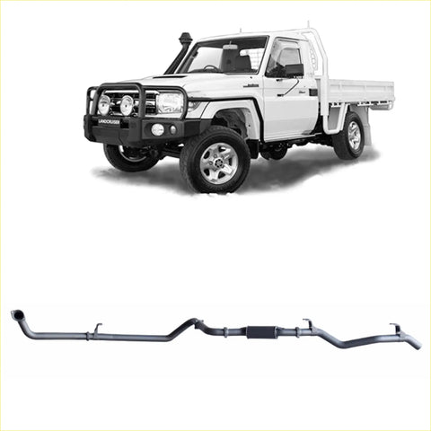 Black metallic redback extreme duty exhaust with curved pipes and brackets for toyota landcruiser 79 series back side