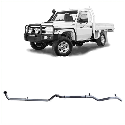 Black metallic redback extreme duty exhaust system for toyota landcruiser 79 series 4.2l td back side view