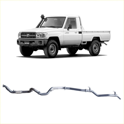 Silver metallic redback extreme duty exhaust manifold system for toyota landcruiser 79 series backside view