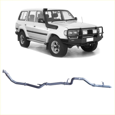 Silver metallic redback extreme duty exhaust pipe system with bends and brackets for toyota landcruiser 80 series back side