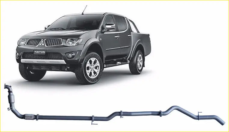 Black metallic exhaust system for mitsubishi triton mn showing the back side in redback extreme duty style