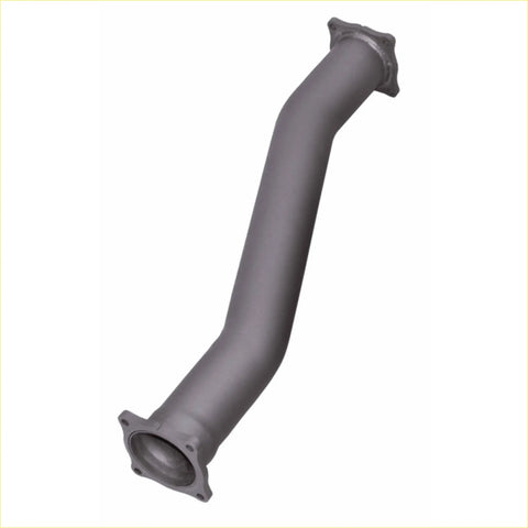 Gray metallic exhaust manifold with flanged ends for redback extreme duty offset muffler delete shown from back side
