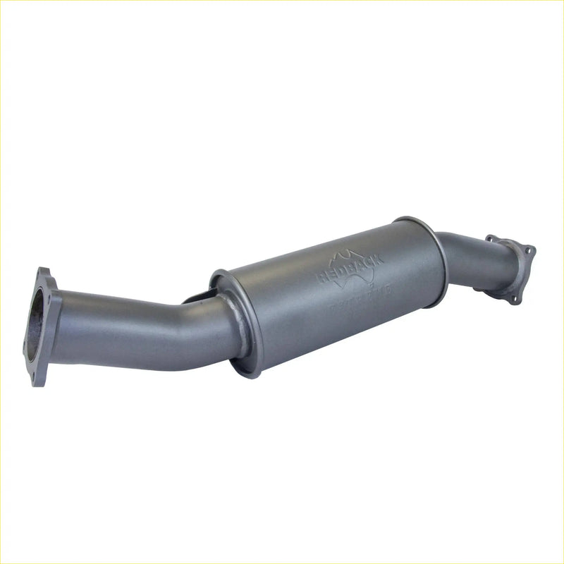 Gray metallic exhaust catalytic converter with sleek cylindrical body and flanged ends for redback extreme duty 5 inch muffler