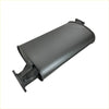 Black metal Redback extreme duty straight piped muffler with cylindrical body and flanged offset ends