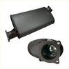 Black matte finished redback extreme duty straight piped exhaust muffler with flanged mounting bracket back side