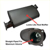 Black metal redback extreme duty straight piped muffler with offset design for maximum volume and power sound