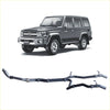Black aftermarket metal twin exhaust system for toyota 76 series landcruiser shown from the back side