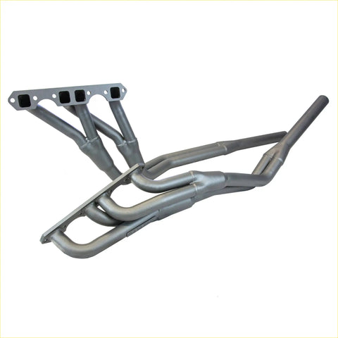 Gray metallic redback header exhaust manifold with four tubes and flat plate for holden v8 253-308 1971-1985