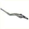 Gray metallic dual exhaust manifold with four rectangular openings for redback header holden v8 253-308 back side