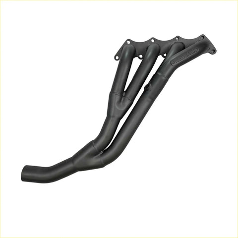 Black matte redback header performance exhaust manifold with sleek angular design and embossed branding for mitsubishi triton mk 2.4 litre 4g64