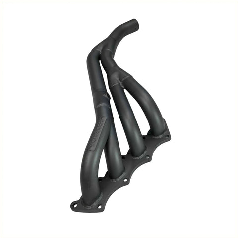 Black cast iron exhaust manifold with matte finish and embossed branding for redback header mitsubishi triton mk 24 4g64