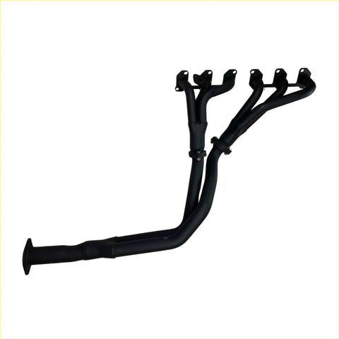 Black matte Redback header exhaust manifold with flanged connections for Toyota Landcruiser HZJ79 ute 1HZ back side