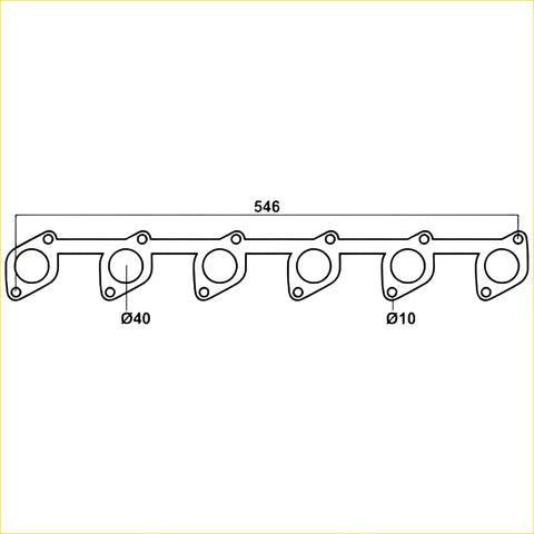 Redback header gasket intake manifold for ford falcon with 546mm length and six circular ports including ø40 and ø10