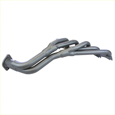 Gray metallic redback headers exhaust manifold with sleek curved design and flanged ends for ford falcon fg xr6