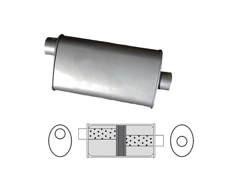 Redback Oval Muffler 14" Long 2.25" Offset/Centre Glass