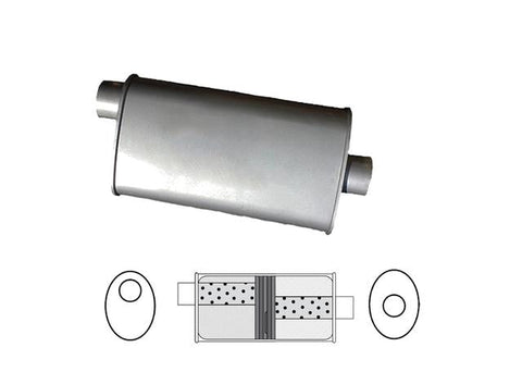 Redback Oval Muffler 14" Long 2.5" Offset/Centre Glass