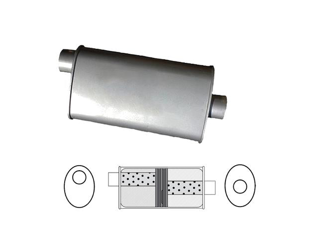Redback Oval Muffler 14" Long 2.5" Offset/Centre Glass