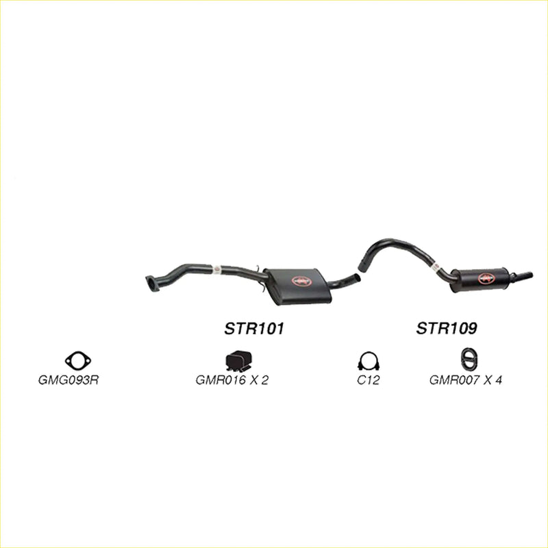Black redback performance 2.5 inch aftermarket exhaust system for holden commodore vl v8 with central resonator and red logos