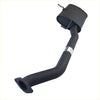 Black metal exhaust pipe with cylindrical muffler attached at the top shown from the back for redback performance 2.5 exhaust system for holden commodore vn vp vr
