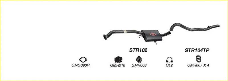 Black metal redback performance 2.5 inch exhaust system with rectangular catalytic converter housing and curved pipes for holden commodore vn vp vr back side view