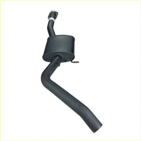 Black metal centre exhaust with cylindrical muffler and curved pipes for holden commodore by redback performance