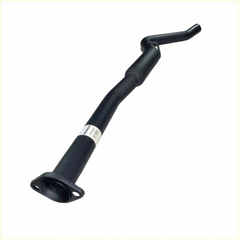 Black metal exhaust pipe with curved design and flanged end for redback performance centre assembly hotdog holden commodore