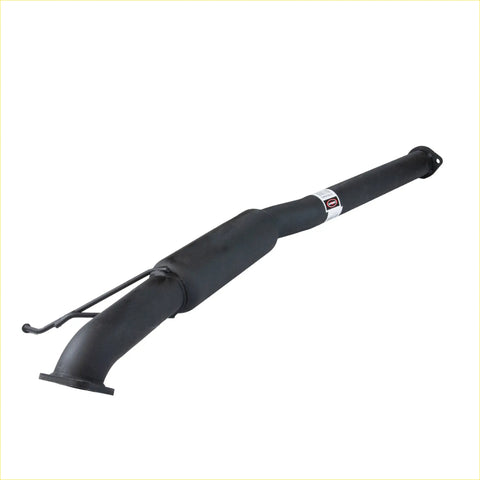 Black metal redback performance exhaust centre assembly with curved inlet and label for ford territory backside view