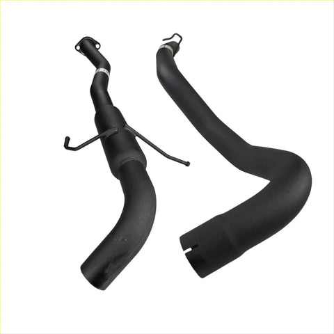 Black automotive exhaust manifold and pipe assembly with metallic fittings for redback performance exhaust on holden commodore vs v6 ute