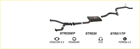 Black redback performance exhaust system for ford falcon with central resonator and red logo on back side