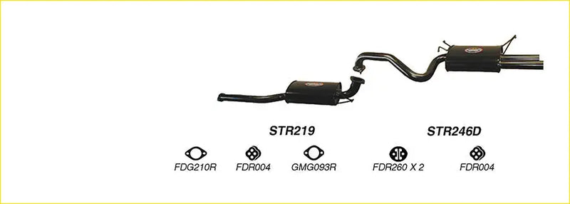 Black redback performance exhaust system with curved pipe and two rectangular mufflers for ford falcon back side
